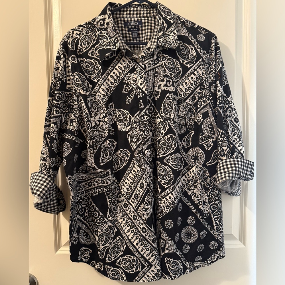 CHAPS Black and White Paisley Print Blouse